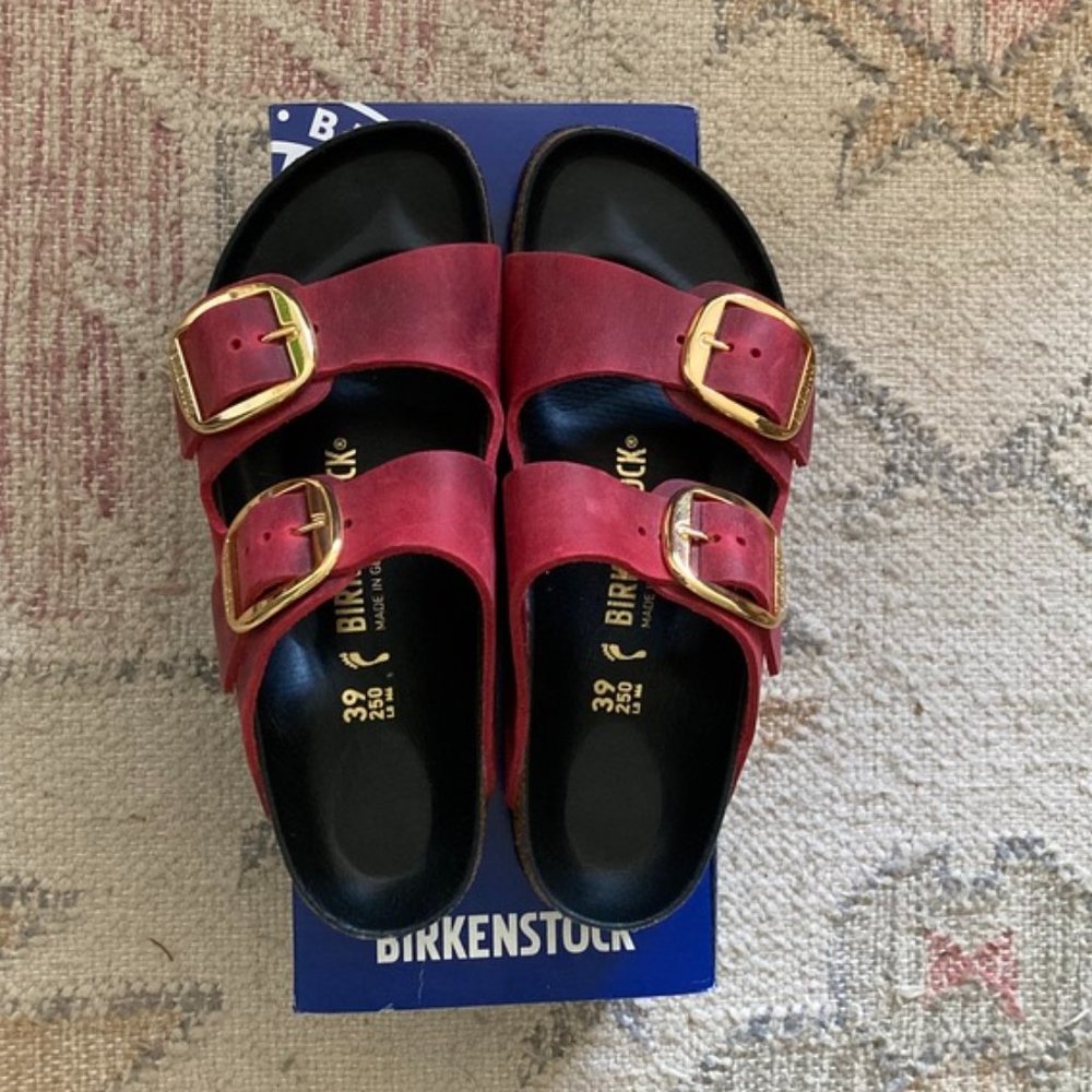 Birkenstock Arizona Big Buckle Fire Red NWOT 39